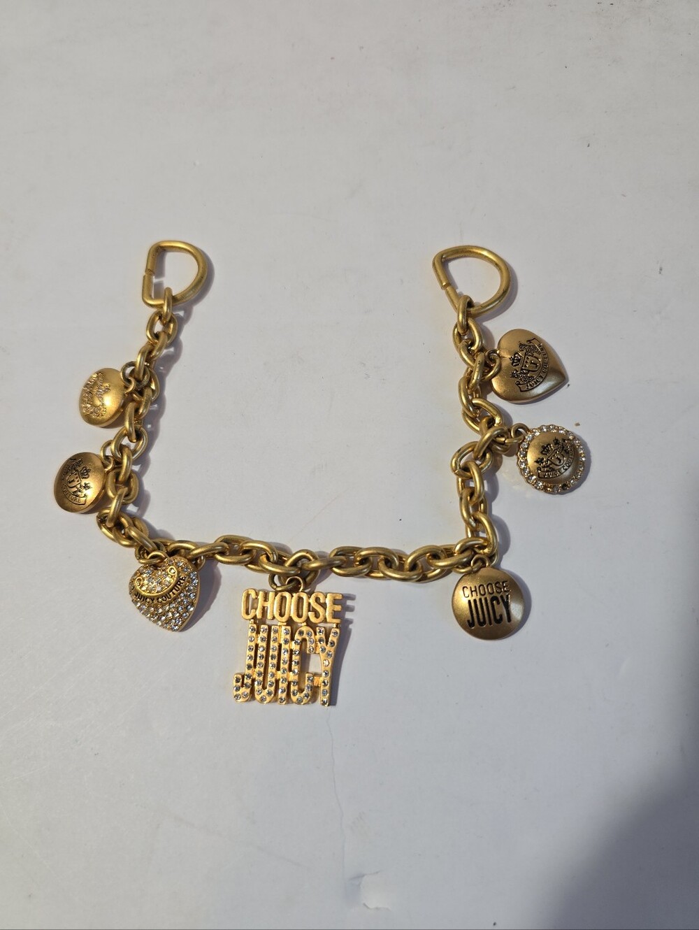 Juicy Couture Gold-Tone 'Choose Juicy' Bag Charm with Heart Pendants